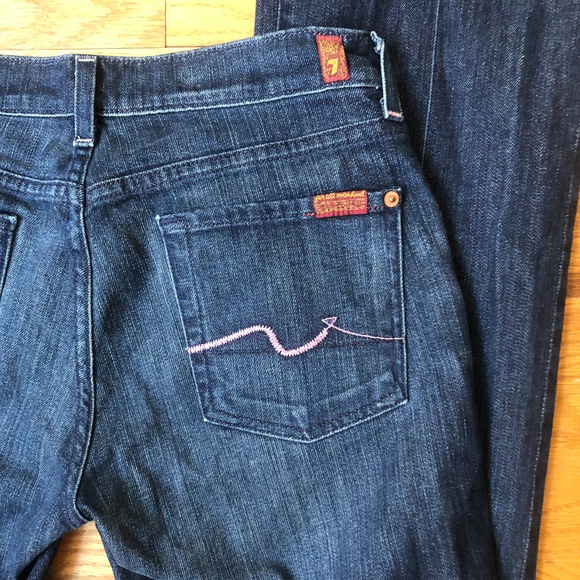 7 FOR ALL MANKIND Bootcut Y2K Pink Stitch Boho Retro Dark Wash Jeans | Size 29 - Picture 3 of 9